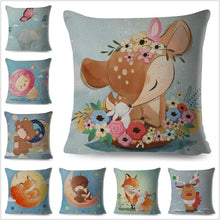 将图片加载到图库查看器，Cute Pillow Cover Cartoon Giraffe Fox Reindeer Animal Nordic Polyester Cotton Cushion Cover For Sofa Home Kids Room Decor Throw Pillow Cases Cartoon Animal Woodland Decorative Cotton Cushion Cover Home Baby Room Decor Standard Pillowcase
