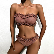 Load image into Gallery viewer, Cute Pink Strapless Lace Solid Swimsuit Bikini Two Piece Metal Wire Women Swimwear Women's High Cut Bikini Set Strapless 2 Pieces Bathing Suit Swimsuit Push Up Summer Beachwear Bathing Suit
