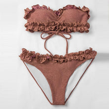 Load image into Gallery viewer, Cute Pink Strapless Lace Solid Swimsuit Bikini Two Piece Metal Wire Women Swimwear Women's High Cut Bikini Set Strapless 2 Pieces Bathing Suit Swimsuit Push Up Summer Beachwear Bathing Suit
