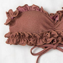 Load image into Gallery viewer, Cute Pink Strapless Lace Solid Swimsuit Bikini Two Piece Metal Wire Women Swimwear Women's High Cut Bikini Set Strapless 2 Pieces Bathing Suit Swimsuit Push Up Summer Beachwear Bathing Suit
