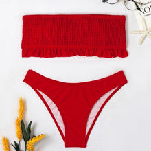 Load image into Gallery viewer, Cute Pink Strapless Lace Solid Swimsuit Bikini Two Piece Metal Wire Women Swimwear Women's High Cut Bikini Set Strapless 2 Pieces Bathing Suit Swimsuit Push Up Summer Beachwear Bathing Suit
