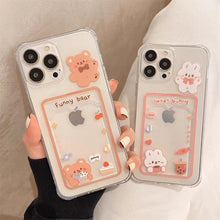 Load image into Gallery viewer, Cute Rabbit Cartoon Bear Clear Phone Case For iPhone 13 Pro Max 12 11 XS XR 7 8 14 Plus Card Holder Wallet Soft Shockproof Cover Cartoon Floral Design for Women
