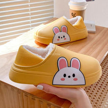 将图片加载到图库查看器，Cute Side Bear Waterproof Cotton Women Shoes Winter Warm Indoor Outdoor Wrapped Heel Slippers EVA Comfort Memory Foam Slippers Waterproof Non Skid Warm Washable Cotton Shoes Loafer Slippers
