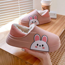 将图片加载到图库查看器，Cute Side Bear Waterproof Cotton Women Shoes Winter Warm Indoor Outdoor Wrapped Heel Slippers EVA Comfort Memory Foam Slippers Waterproof Non Skid Warm Washable Cotton Shoes Loafer Slippers
