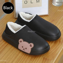 将图片加载到图库查看器，Cute Side Bear Waterproof Cotton Women Shoes Winter Warm Indoor Outdoor Wrapped Heel Slippers EVA Comfort Memory Foam Slippers Waterproof Non Skid Warm Washable Cotton Shoes Loafer Slippers
