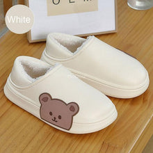 将图片加载到图库查看器，Cute Side Bear Waterproof Cotton Women Shoes Winter Warm Indoor Outdoor Wrapped Heel Slippers EVA Comfort Memory Foam Slippers Waterproof Non Skid Warm Washable Cotton Shoes Loafer Slippers

