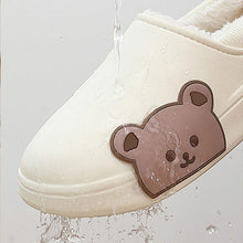 将图片加载到图库查看器，Cute Side Bear Waterproof Cotton Women Shoes Winter Warm Indoor Outdoor Wrapped Heel Slippers EVA Comfort Memory Foam Slippers Waterproof Non Skid Warm Washable Cotton Shoes Loafer Slippers
