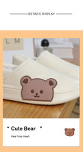 将图片加载到图库查看器，Cute Side Bear Waterproof Cotton Women Shoes Winter Warm Indoor Outdoor Wrapped Heel Slippers EVA Comfort Memory Foam Slippers Waterproof Non Skid Warm Washable Cotton Shoes Loafer Slippers
