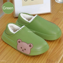 将图片加载到图库查看器，Cute Side Bear Waterproof Cotton Women Shoes Winter Warm Indoor Outdoor Wrapped Heel Slippers EVA Comfort Memory Foam Slippers Waterproof Non Skid Warm Washable Cotton Shoes Loafer Slippers
