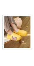 将图片加载到图库查看器，Cute Side Bear Waterproof Cotton Women Shoes Winter Warm Indoor Outdoor Wrapped Heel Slippers EVA Comfort Memory Foam Slippers Waterproof Non Skid Warm Washable Cotton Shoes Loafer Slippers
