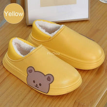 将图片加载到图库查看器，Cute Side Bear Waterproof Cotton Women Shoes Winter Warm Indoor Outdoor Wrapped Heel Slippers EVA Comfort Memory Foam Slippers Waterproof Non Skid Warm Washable Cotton Shoes Loafer Slippers
