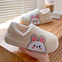 将图片加载到图库查看器，Cute Side Bear Waterproof Cotton Women Shoes Winter Warm Indoor Outdoor Wrapped Heel Slippers EVA Comfort Memory Foam Slippers Waterproof Non Skid Warm Washable Cotton Shoes Loafer Slippers
