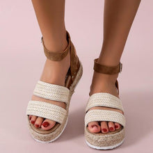将图片加载到图库查看器，Cute Summer Women Golden Sandals Platform Heels Cross Strap Ankle Lace Beach Party Shoes Open Toe Ankle Platform Strap Casual Shoes Platform Wrap Rubber Sole Flat Sandal
