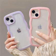 Load image into Gallery viewer, Cute Transparent Curly Wave Phone Case For iPhone 14Pro 13 12 11 Pro Max X XR XS Max Candy Color Shockproof Clear Hard  Cover Shockproof Popular Wavy Stylish Phone Case
