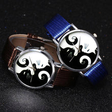 将图片加载到图库查看器，Cute White And Black Cats Couple Watches With PU Leather Strap And Round Dial Quartz Watches For Women Cat Dial With Stainless Steel Mesh Band Genuine Leather Strap Comfortable Ladies Wristwatch
