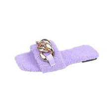 将图片加载到图库查看器，Cute Women Summer Slipper Square Toe Chain Slippers Slip On Flat Slide Sandals Beach Flip Flops Casual Shoe Sandals With Square Open Toe Slip On Comfy Slides Sandals Casual Shoes Summer Low Heeled
