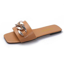 将图片加载到图库查看器，Cute Women Summer Slipper Square Toe Chain Slippers Slip On Flat Slide Sandals Beach Flip Flops Casual Shoe Sandals With Square Open Toe Slip On Comfy Slides Sandals Casual Shoes Summer Low Heeled
