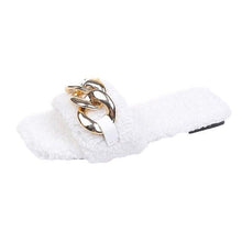 将图片加载到图库查看器，Cute Women Summer Slipper Square Toe Chain Slippers Slip On Flat Slide Sandals Beach Flip Flops Casual Shoe Sandals With Square Open Toe Slip On Comfy Slides Sandals Casual Shoes Summer Low Heeled
