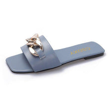 将图片加载到图库查看器，Cute Women Summer Slipper Square Toe Chain Slippers Slip On Flat Slide Sandals Beach Flip Flops Casual Shoe Sandals With Square Open Toe Slip On Comfy Slides Sandals Casual Shoes Summer Low Heeled
