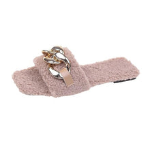 将图片加载到图库查看器，Cute Women Summer Slipper Square Toe Chain Slippers Slip On Flat Slide Sandals Beach Flip Flops Casual Shoe Sandals With Square Open Toe Slip On Comfy Slides Sandals Casual Shoes Summer Low Heeled
