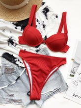 将图片加载到图库查看器，Cute Women Swimwear Pure Color Bikinis Swimsuit Women High Waist String Solid Color 2 Piece Bathing Suits Summer High Cut Push Up Bathing Suit High Waist Beach Wear Breathable Bikini
