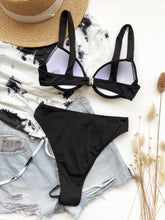 将图片加载到图库查看器，Cute Women Swimwear Pure Color Bikinis Swimsuit Women High Waist String Solid Color 2 Piece Bathing Suits Summer High Cut Push Up Bathing Suit High Waist Beach Wear Breathable Bikini
