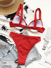 将图片加载到图库查看器，Cute Women Swimwear Pure Color Bikinis Swimsuit Women High Waist String Solid Color 2 Piece Bathing Suits Summer High Cut Push Up Bathing Suit High Waist Beach Wear Breathable Bikini
