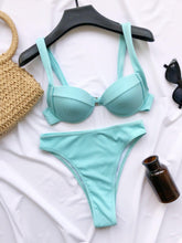 将图片加载到图库查看器，Cute Women Swimwear Pure Color Bikinis Swimsuit Women High Waist String Solid Color 2 Piece Bathing Suits Summer High Cut Push Up Bathing Suit High Waist Beach Wear Breathable Bikini
