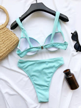 将图片加载到图库查看器，Cute Women Swimwear Pure Color Bikinis Swimsuit Women High Waist String Solid Color 2 Piece Bathing Suits Summer High Cut Push Up Bathing Suit High Waist Beach Wear Breathable Bikini
