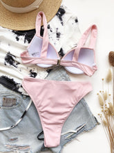 将图片加载到图库查看器，Cute Women Swimwear Pure Color Bikinis Swimsuit Women High Waist String Solid Color 2 Piece Bathing Suits Summer High Cut Push Up Bathing Suit High Waist Beach Wear Breathable Bikini
