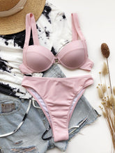 将图片加载到图库查看器，Cute Women Swimwear Pure Color Bikinis Swimsuit Women High Waist String Solid Color 2 Piece Bathing Suits Summer High Cut Push Up Bathing Suit High Waist Beach Wear Breathable Bikini
