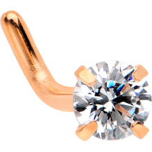 Load image into Gallery viewer, 18G 1/4 Clear 3mm CZ Gem Rose Gold IP L-Shape Nose Ring
