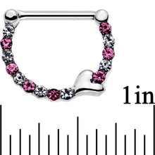 Load image into Gallery viewer, 14G 1/2 Clear and Pink Gem Steel Heart Nipple Clicker Set
