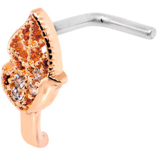 Load image into Gallery viewer, 18G Clear CZ Rose Gold Tone Leaf Faux Hoop L Shaped Nose Ring

