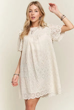 将图片加载到图库查看器，Ruffled Eyelet Round Neck Summer Dress For Women – Elegant Feminine Eyelet Dress with Ruffled Details for Garden Parties &amp; Special Occasions
