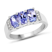 Load image into Gallery viewer, 1.63 Carat Genuine Tanzanite &amp; White Diamond .925 Sterling Silver Ring
