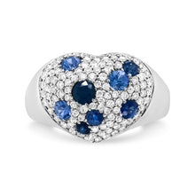 Load image into Gallery viewer, 18K White Gold Blue Sapphire and 5/8 Cttw Diamond Cluster Heart Shaped  Ring (F-G Color, VS1-VS2 Clarity) - Size 7.5
