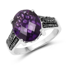 Load image into Gallery viewer, 3.96 Carat Genuine Amethyst &amp; Black Diamond .925 Sterling Silver Ring
