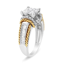 Load image into Gallery viewer, 14K White and Yellow Gold 1 1/2 Cttw Invisible Set Princess-Cut Diamond Quad Style Engagement Ring (H-I Color, SI2-I1 Clarity) - Ring Size 7
