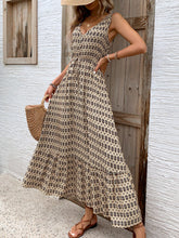 Load image into Gallery viewer, Vintage Printed V-Neck Tie Waist Midi Dress Lightweight Trendy &amp; Elegant Dress for Women
