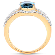 Load image into Gallery viewer, 14K Yellow Gold Plated 2.30 Carat Genuine London Blue Topaz and White Topaz .925 Sterling Silver Ring

