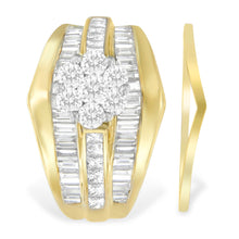 Load image into Gallery viewer, 14K Yellow Gold 2-1/3 Cttw Diamond Cluster Channel Set Chevron Shaped Band Engagement Ring &amp; Wedding Band Set
