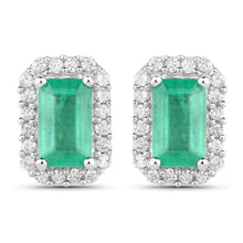 将图片加载到图库查看器，0.91 Carat Genuine Zambian Emerald and White Diamond 14K White Gold Earrings
