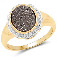 Load image into Gallery viewer, 14K Yellow Gold Plated 4.50 Carat Genuine Drusy Quartz .925 Sterling Silver Ring
