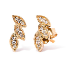 Load image into Gallery viewer, 10K Yellow Gold 1/10 Cttw Diamond Triple Leaf Stud Earring (H-I Color, I1-I2 Clarity)
