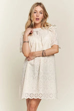 将图片加载到图库查看器，Ruffled Eyelet Round Neck Summer Dress For Women – Elegant Feminine Eyelet Dress with Ruffled Details for Garden Parties &amp; Special Occasions
