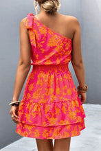 Load image into Gallery viewer, Pink Smocked Printed Single Shoulder Dress Feminine &amp; Flattering Summer Style Dresses
