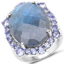 Load image into Gallery viewer, 13.99 Carat Genuine Labradorite and Tanzanite .925 Sterling Silver Ring
