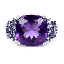 Load image into Gallery viewer, 6.34 Carat Genuine Amethyst and Tanzanite .925 Sterling Silver Ring
