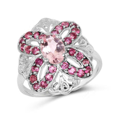 Load image into Gallery viewer, 1.82 Carat Genuine Morganite &amp; Rhodolite .925 Sterling Silver Ring
